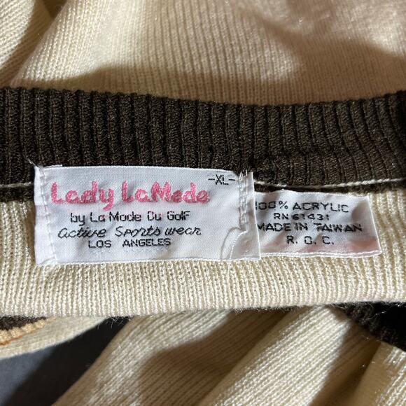 Vintage Lady LaMode Sweater Womens XL Tan Knit Golfer V-Neck Outdoor Preppy - Picture 6 of 9